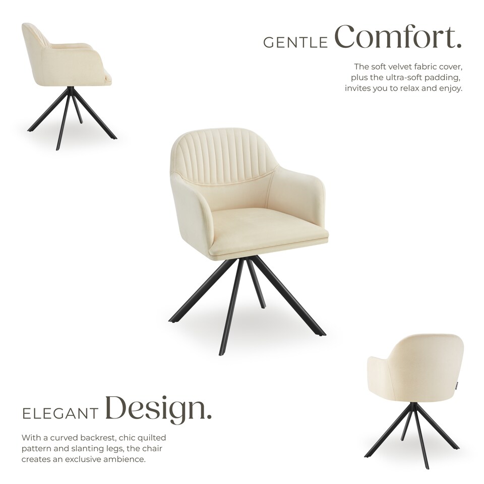 image 1 of Lounge Armchair Living Room Accent Chair 360 Swivel Slim Steel Legs Velvet Fabric | Cream | cream/black | 6