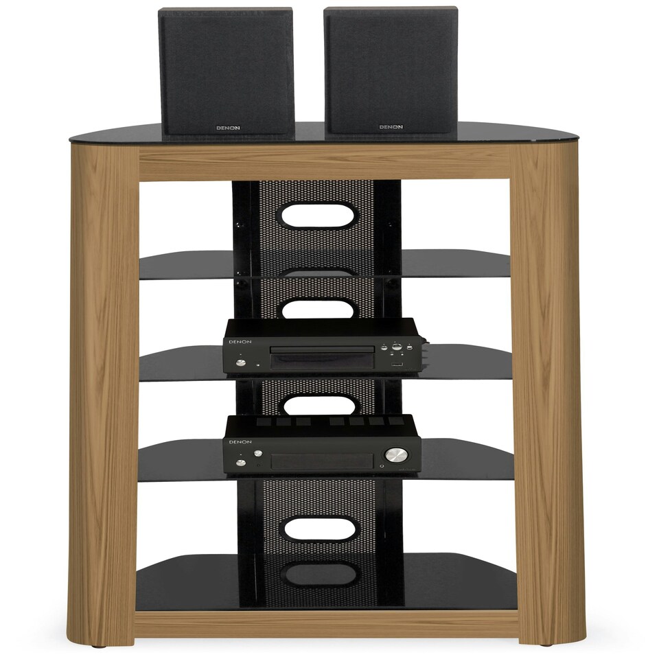 image 1 of Centurion Supports Zinnia Black with Oak Fascia 5-Shelf Flat Screen TV, Hi-Fi, AV Rack, Media Stand, Entertainment Unit Brown | Black
