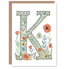 Letter K Watercolour Wildflowers Delicate Her Birthday Card