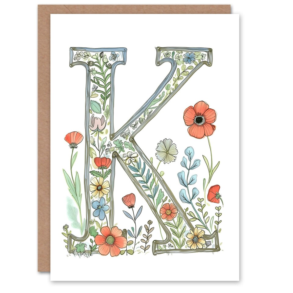 image 1 of Letter K Watercolour Wildflowers Delicate Her Birthday Card