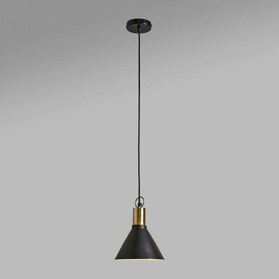 image 1 of ValueLights Contemporary Matt Black And Brushed Brass Funnel Ceiling Pendant Light Fitting