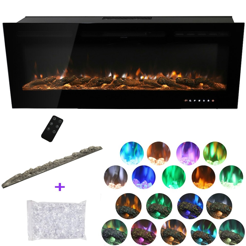 image 1 of Living and Home 40 Inch Electric Fireplace- Recessed/Wall-Mounted with Touch Screen and Remote,1800W