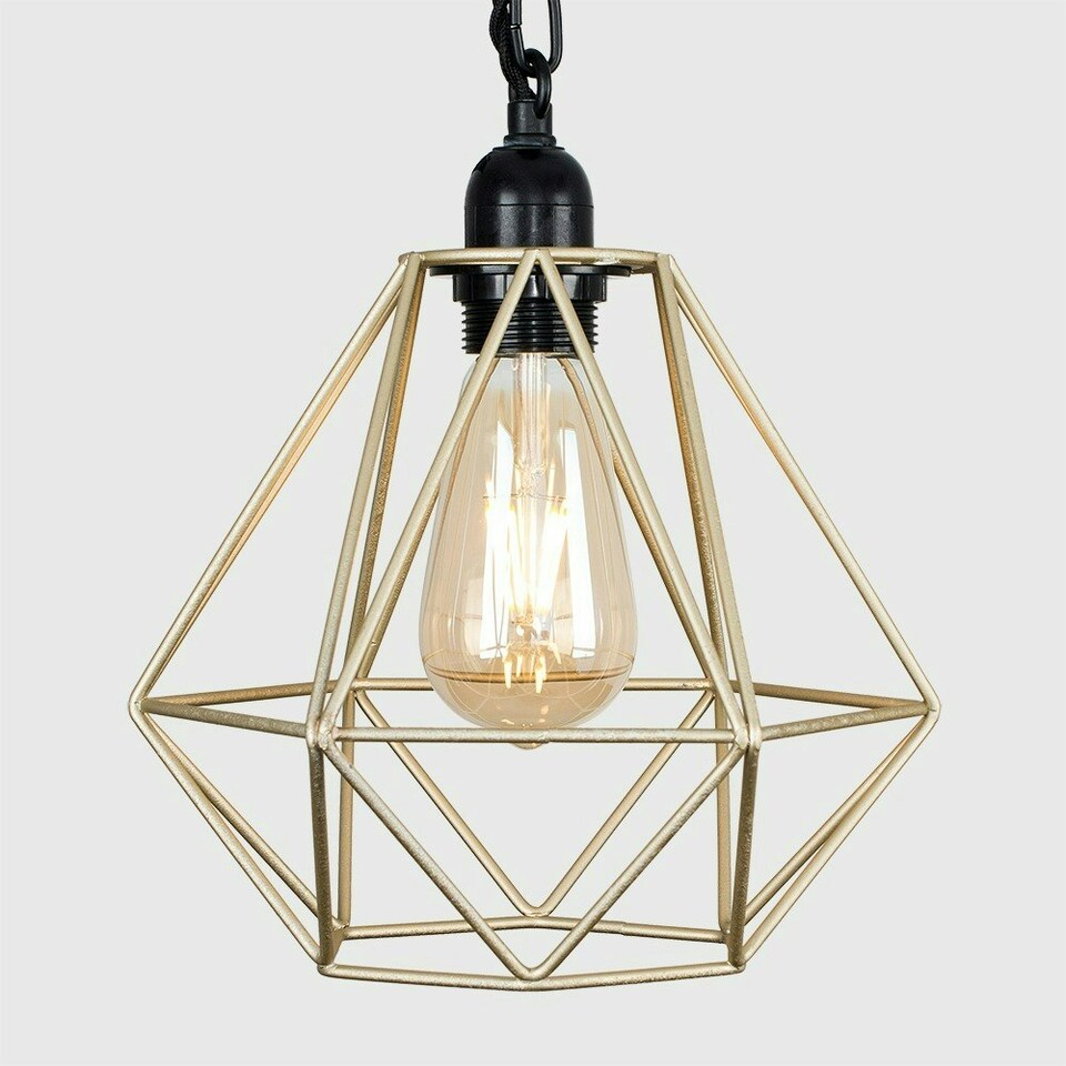 image 1 of ValueLights Huber Satin Black Wall/Ceiling Light Fitting with Gold Metal Cage Shade and 4w LED Bulb In Warm White