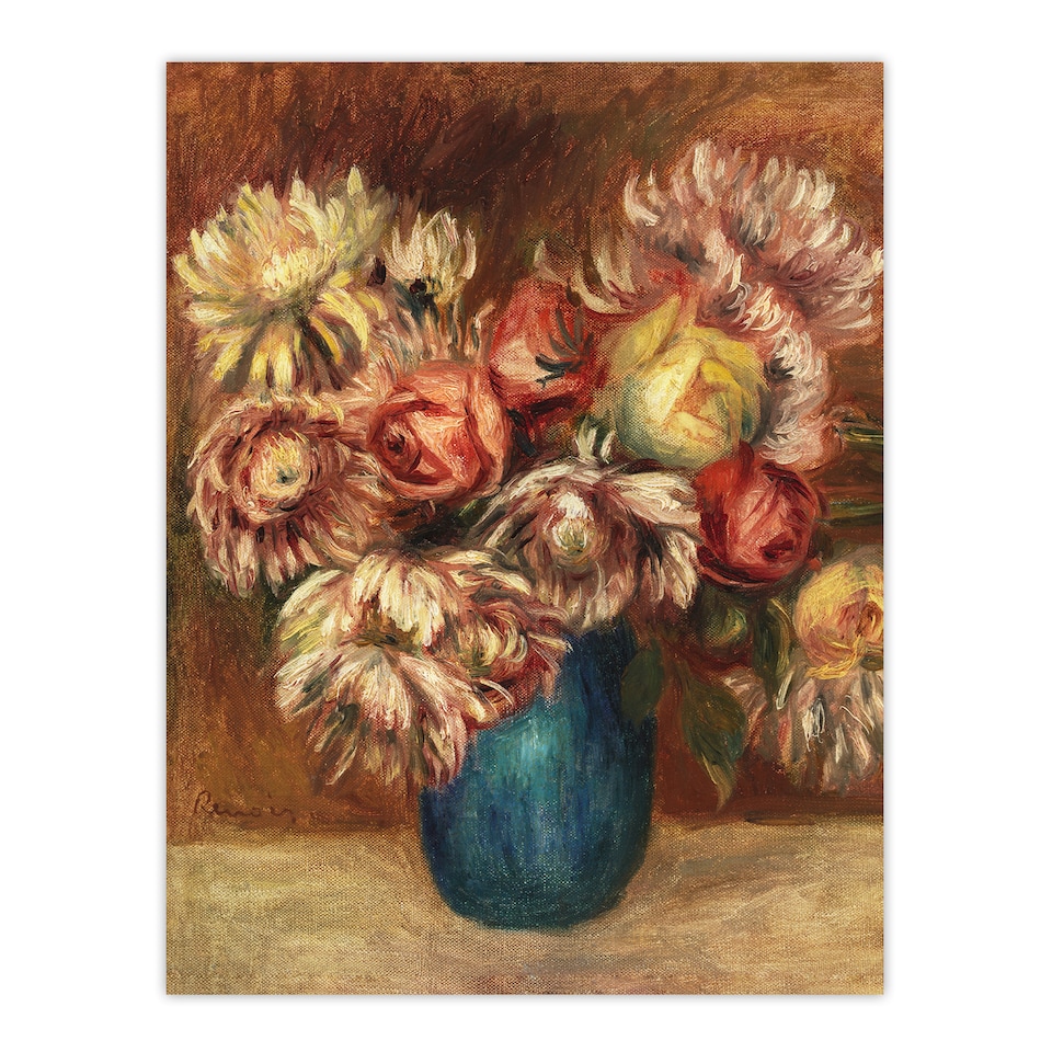 image 1 of Flowers in a Green Vase Renoir Vintage Wall Art Poster Print 12X16"