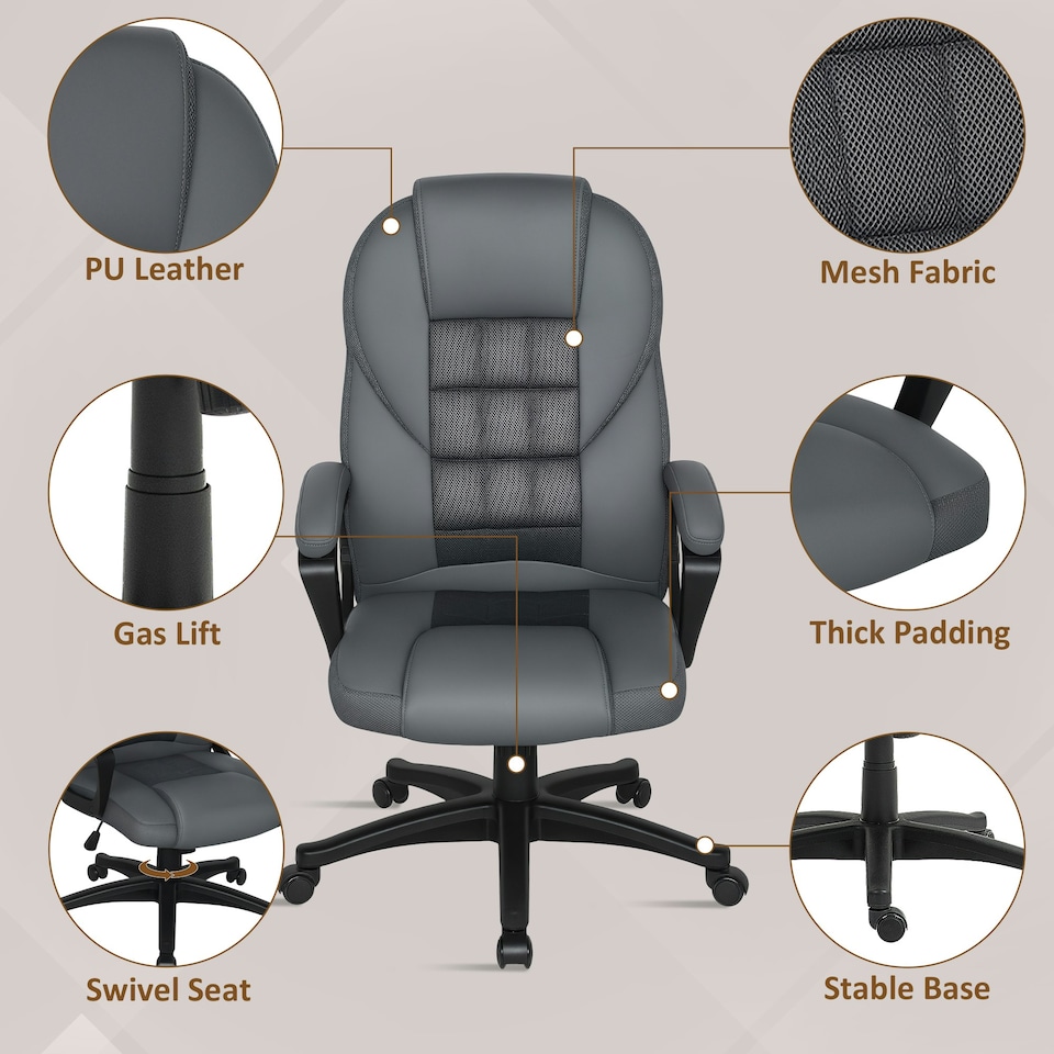 image 1 of HOMCOM Executive Office Chair with High Back, Computer Chair, Charcoal Grey Grey | Black