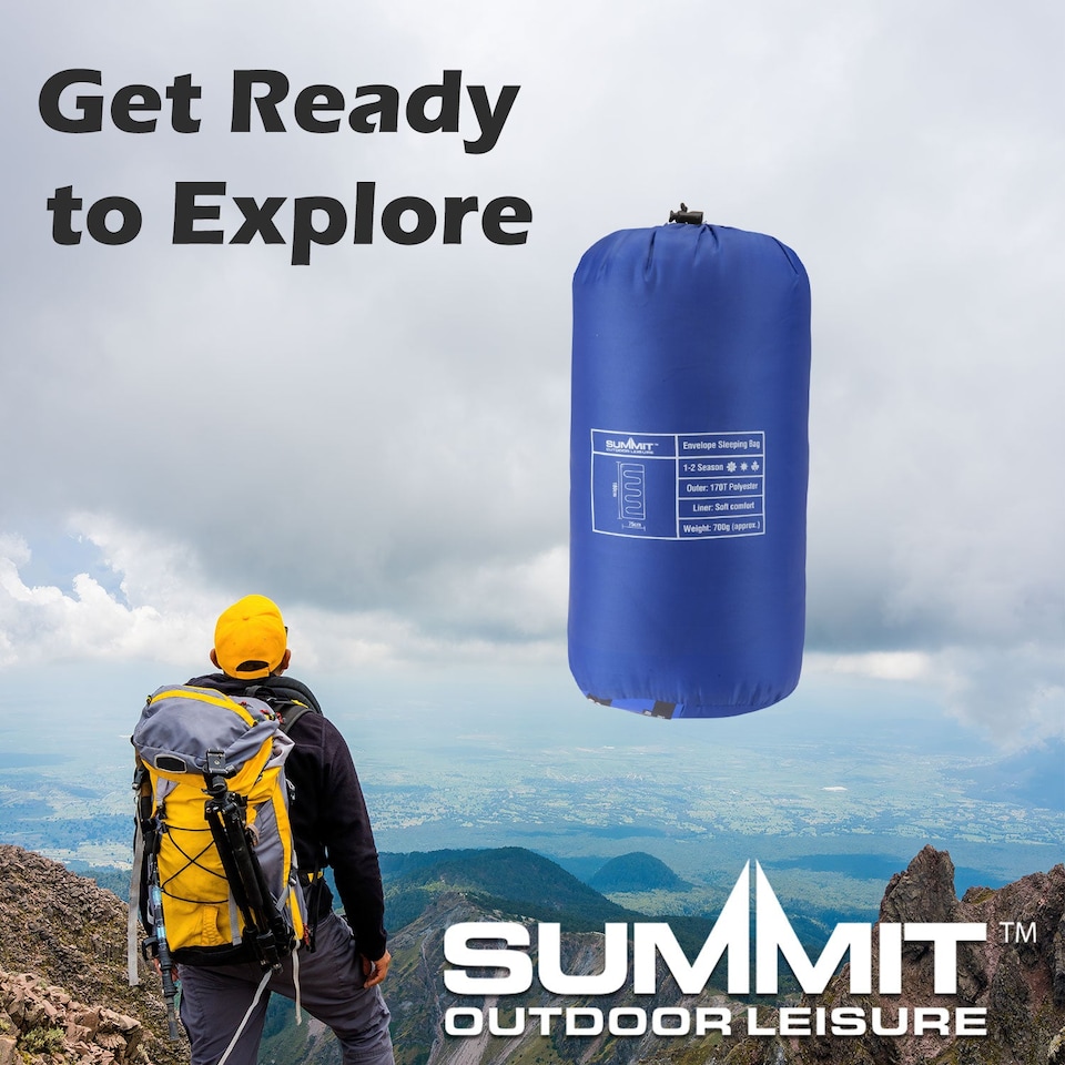 image 1 of vfm-estore Summit Trekker Envelope Sleeping Bag Single - Blue, 180 x 75 cm