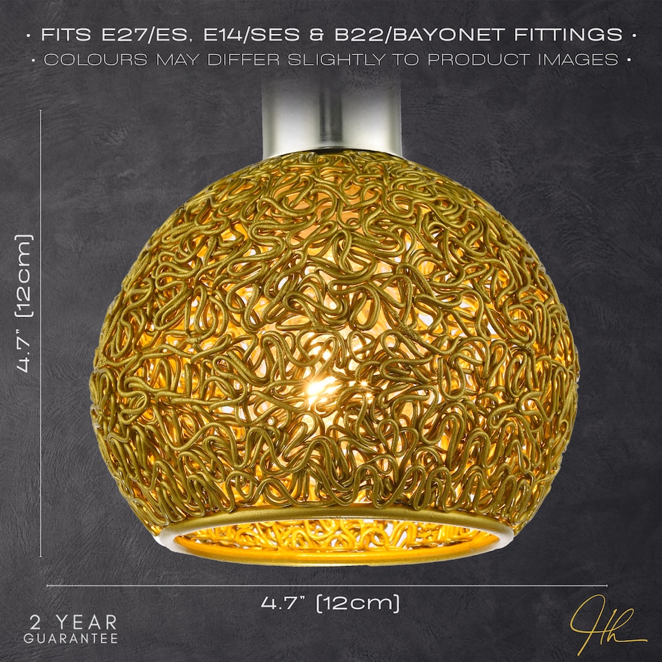 image 1 of Retro Industrial Style Round Twisted Wire Mesh Metal Lamp Shade in Shiny Gold | Gold