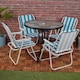 image 7 of Garden Table & Folding Deck Chairs Set 2 4 Seater Outdoor Patio Dining Furniture | White | Table + 4 White & Blue Stripes Chairs