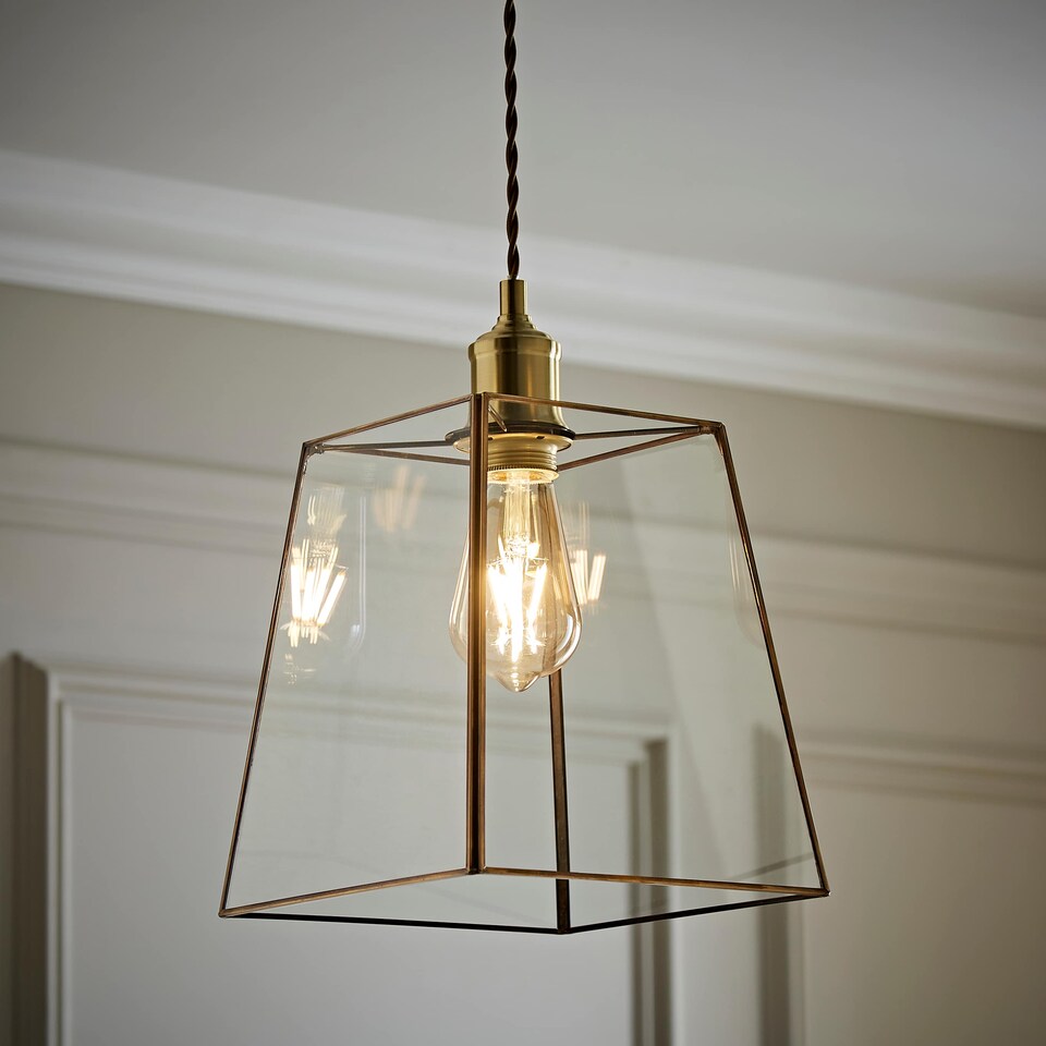 image 1 of ValueLights Susie Pair of Glass Pendant Lantern Gold Lamp Shades | Gold