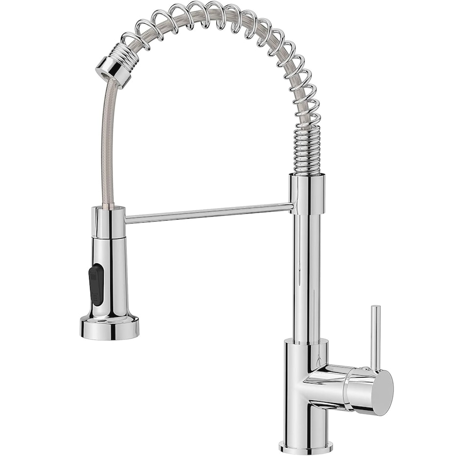 image 1 of Modern Pull-Down Kitchen Faucet with High-Arc Spring Spout Chrome Finish Single Handle