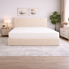 5FT Kingsize Pastel Cream Coniston Divan Bed Set with Headboard & Orthopedic Mattress 4 Drawers