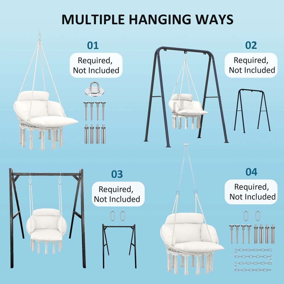 image 1 of Outsunny Hammock Chair, Boho Hanging Swing Chair with Cushion, Dark Grey
