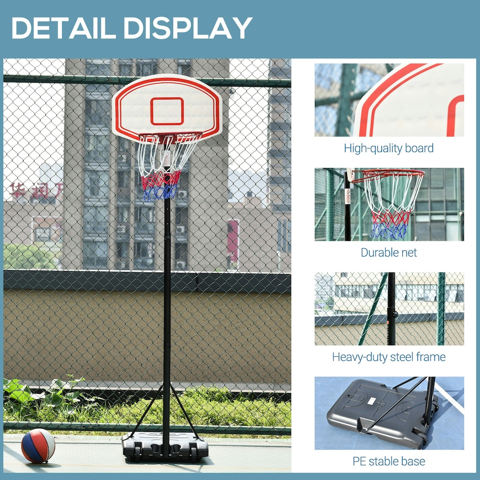 image 1 of HOMCOM Basketball Stand 175-215cm Adjustable Height Sturdy Hoop w/ Wheels Base
