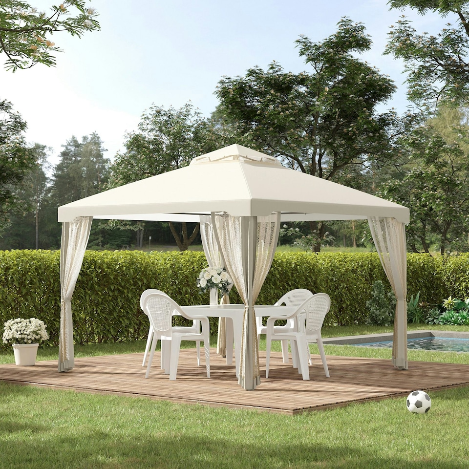 image 1 of Outsunny 3 x 3 m Metal Gazebo Garden Outdoor 2-Tier Roof Marquee Party White