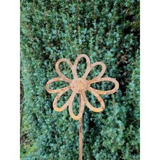5 Feet Flowering Daisy Plant Pin Garden Art (Pack of 3) - Bare Metal/Ready to Rust
