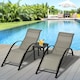image 2 of Outsunny 3 Pieces Sun Lounger Chair Set, Metal Frame Outdoor Garden Recliner Chairs with Glass Top Side Table and Armrests for Patio, Grey