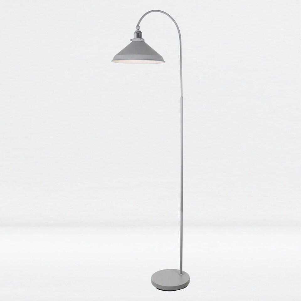 image 1 of First Choice Lighting Maxwell Flint Grey Chrome Floor Reading Lamp Grey | Chrome