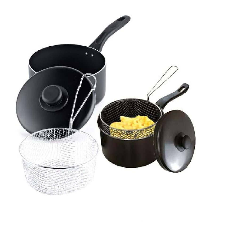 image 1 of 20cm Non Stick Chip Pan With Strainer Basket Non Stick With Handles Fry Chips Cookware