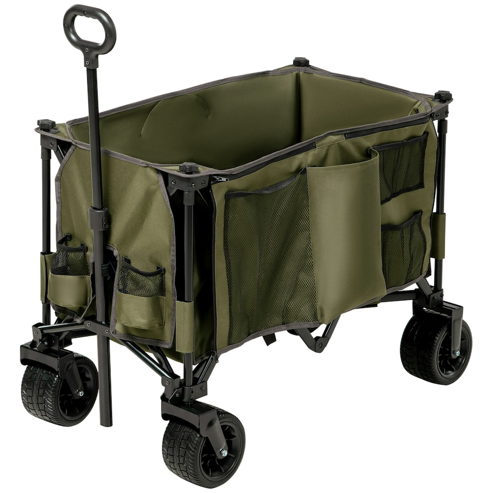 image 1 of Outsunny Folding Wagon Garten Cart Collapsible Camping Trolley on Wheels, Grey