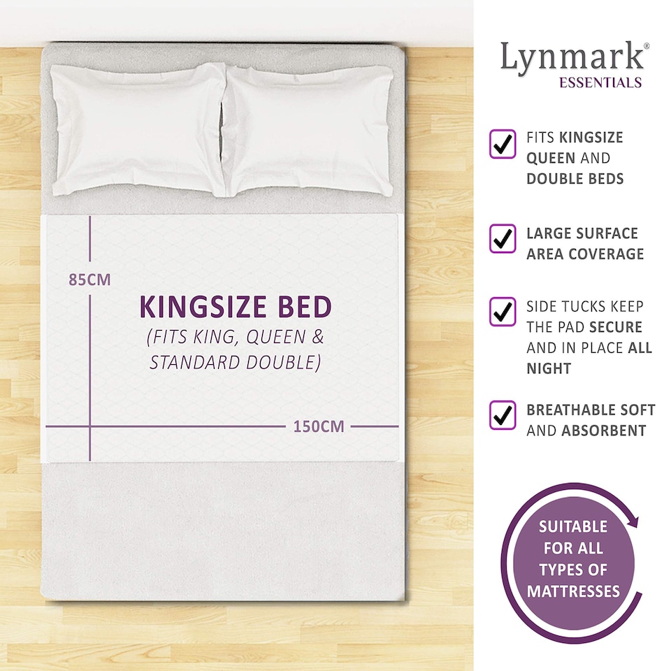 image 1 of Lynmark 2x Waterproof Bed Protector with Tuck-In Flaps, Absorbs Up to 3000ml, 150x85cm (Tucks 85x45cm) | White | 2 pack | 2