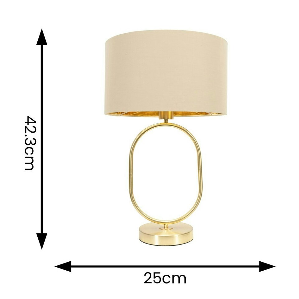 image 1 of ValueLights Antonia Beige with Gold Inner Drum Shade Brushed Gold Oval Table Lamp with Bulb Gold