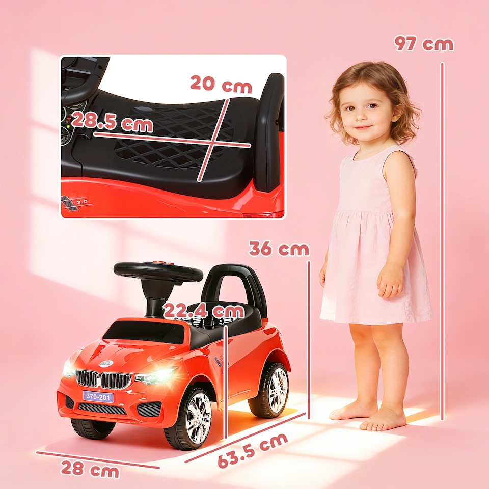 image 1 of HOMCOM Ride on Car Baby Toddler Walker Foot to Floor Sliding Car Slider with Horn Music Working Lights Storage for 1.5 - 3 Years Old, Red