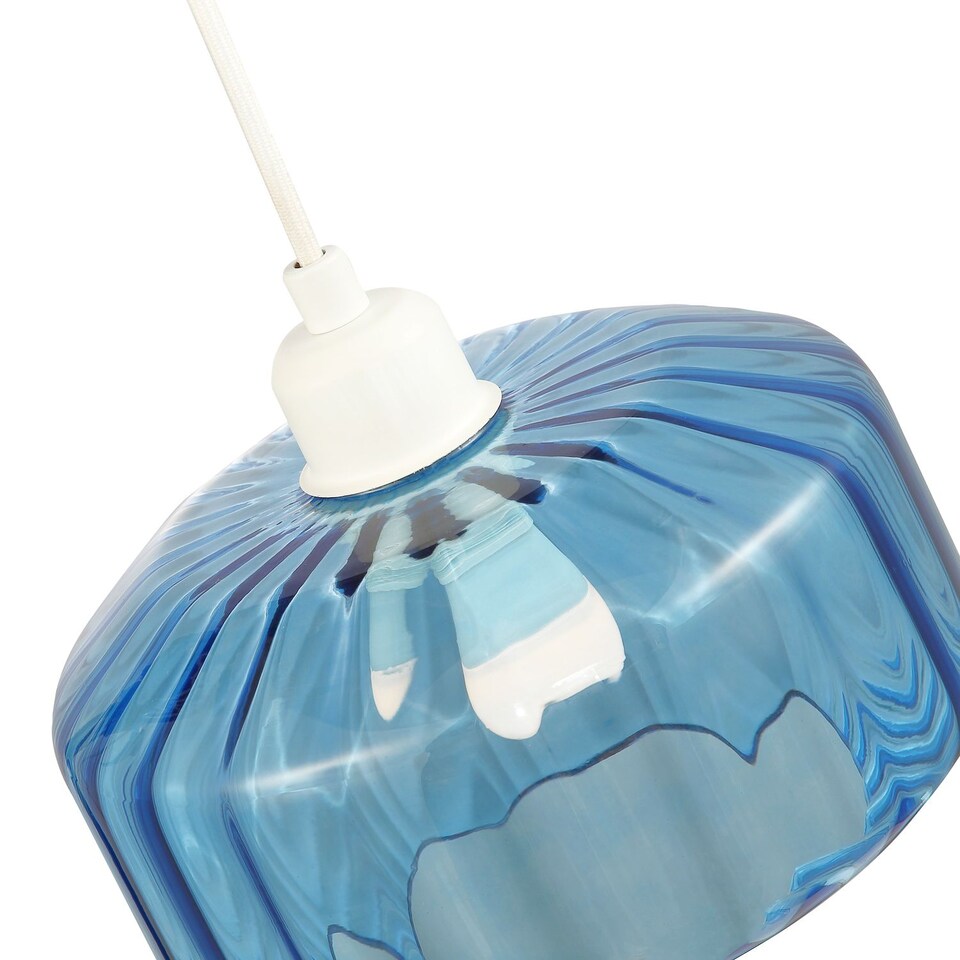 image 1 of Modern Midnight Blue Ribbed Glass Non Electric Pendant Shade with Flat Style | Blue | Midnight Blue | 1