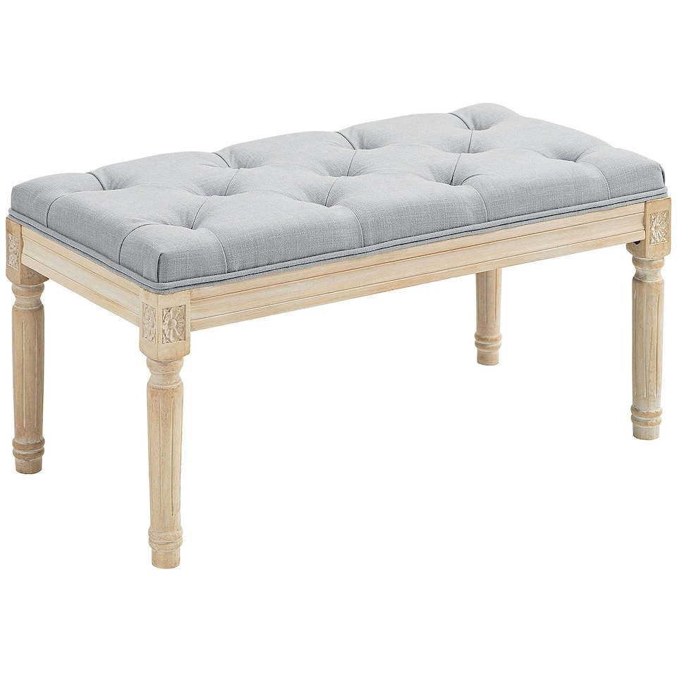 image 1 of HOMCOM End of Bed Bench Tufted Upholstered Foot Stool, Light Grey