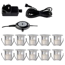 Set of 10 - 30mm IP67 Warm White LED Decking Kit with Photocell Chrome | Clear
