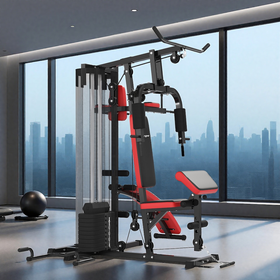 image 1 of SPORTNOW Multi Gym Workout Station with Sit Up Bench, Push Up Stand, Dip Bars