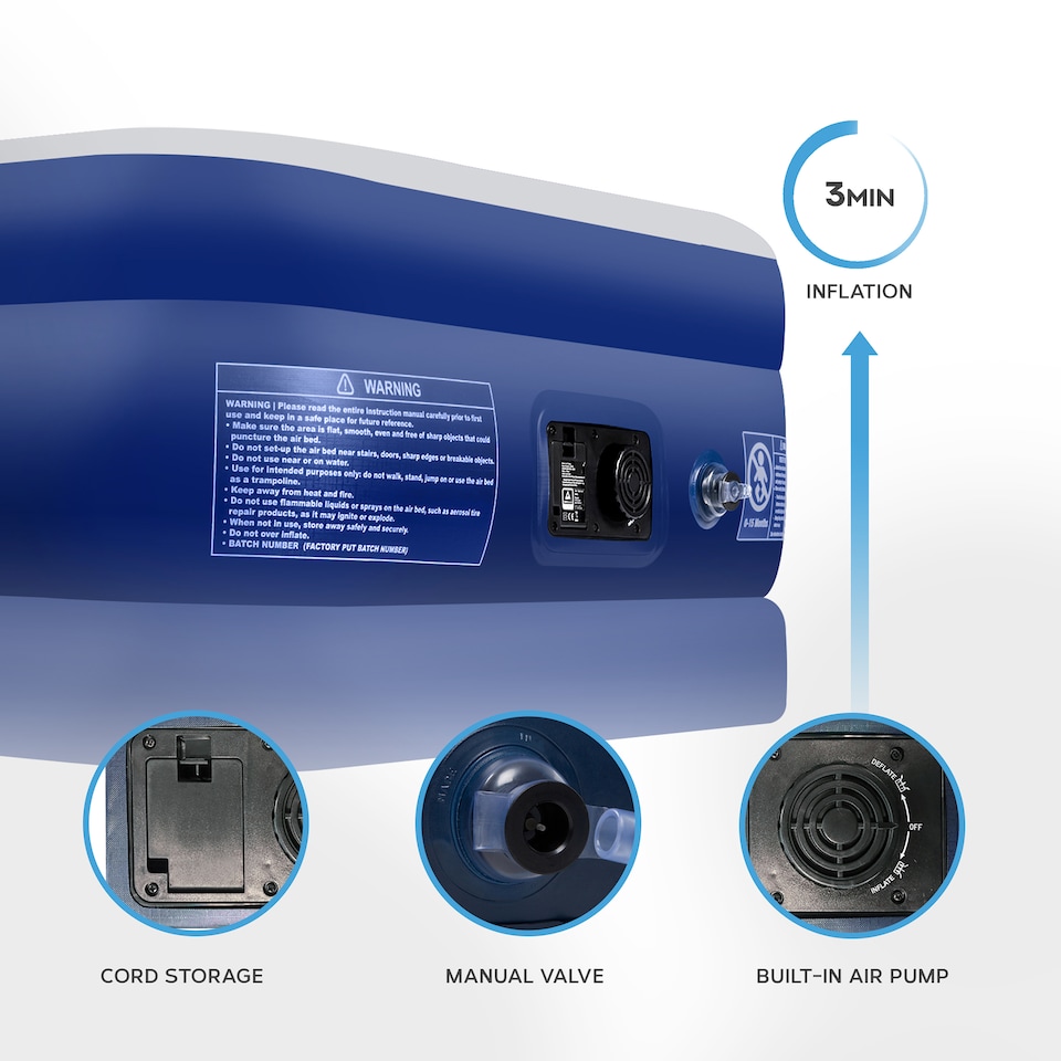 image 1 of Get Fit Air Bed With Built In Electric Pump - Premium Single Size - Blow Up Bed With Free Pillow - Elevated Inflatable Air Mattress | Blue | Navy / White | 1