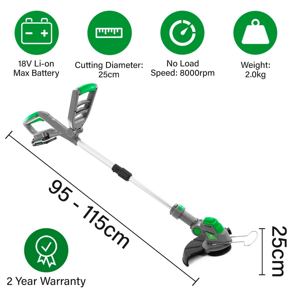 image 1 of Gracious Gardens 18V Cordless Strimmer,10 Blades, 1 Battery & 1 Charger | Green | Green | 1