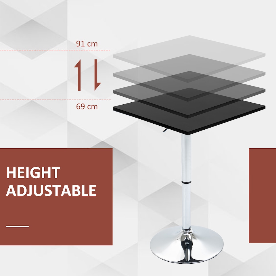 image 1 of HOMCOM Adjustable Height Bar Table with Metal Frame and Square Tabletop