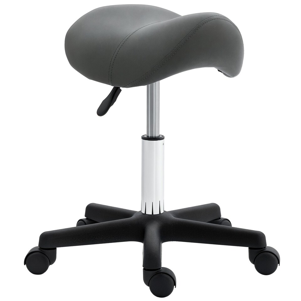image 1 of HOMCOM Saddle Stool Adjustable Rolling Salon Chair for Massage Spa Beauty Grey Grey
