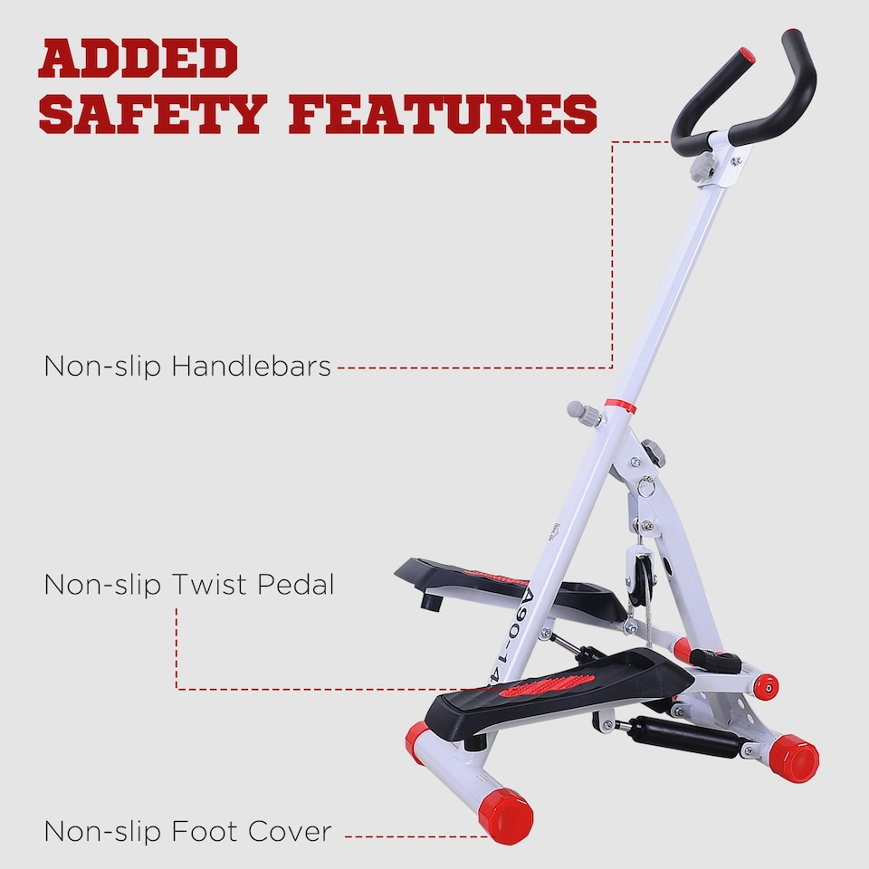 image 1 of HOMCOM Foldable Stepper Adjustable Step Machine w/ Handlebar LCD Display, White
