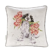 Wrendale Designs 40cm Blooming with Love Dog Square Cushion | Green