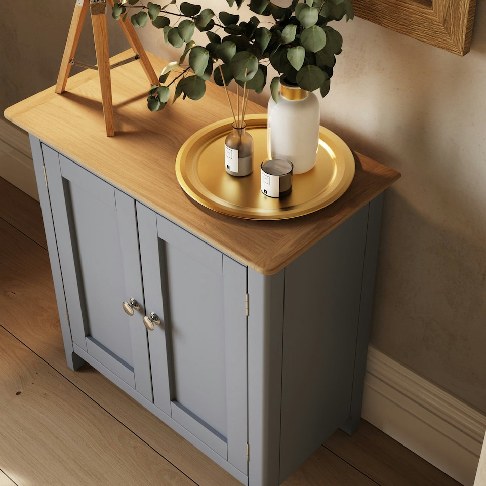 image 1 of Taberno Oak 2 Door Compact Sideboard Dove Grey Grey