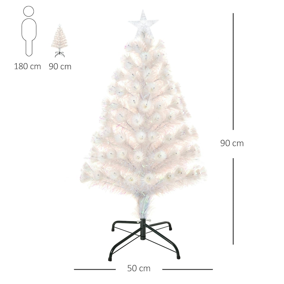 image 1 of HOMCOM 3FT Pre-Lit Artificial Christmas Tree w/ Fibre Optic Xmas -White