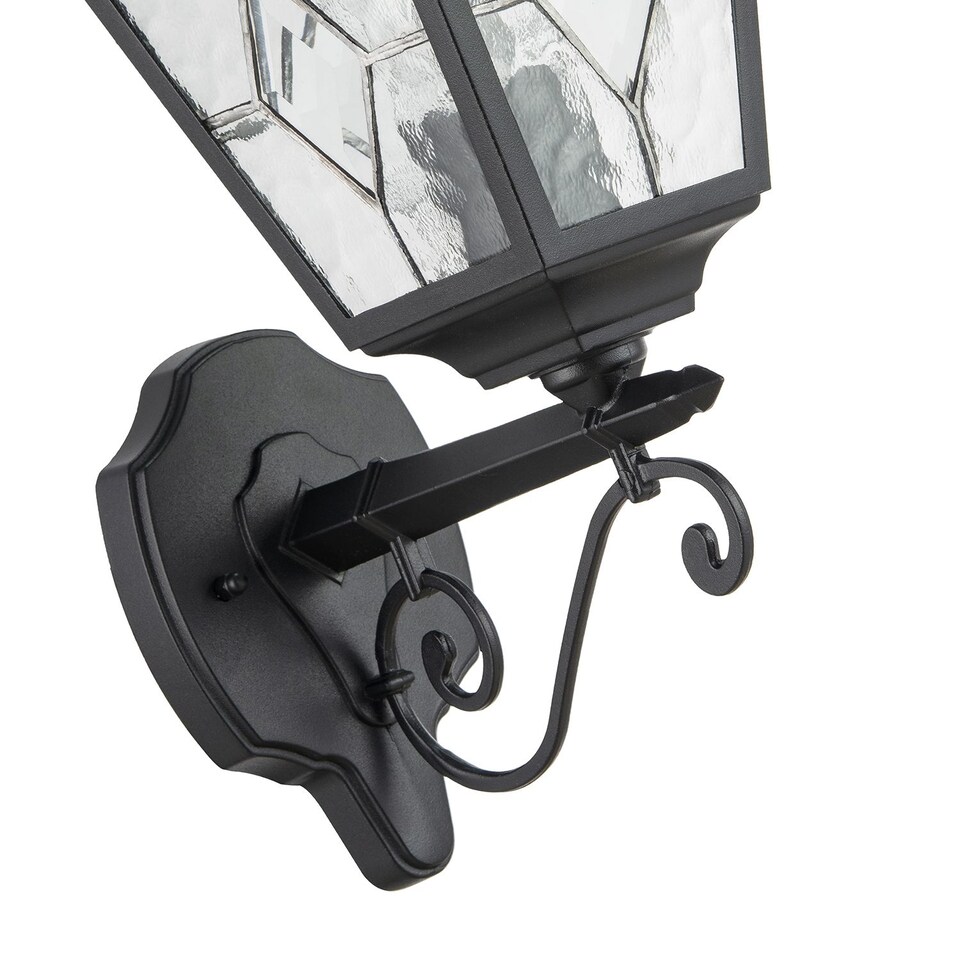 image 1 of Traditional Matte Black Cast Aluminium Outdoor Wall Light With Cathedral Glass | Black | Black | 1