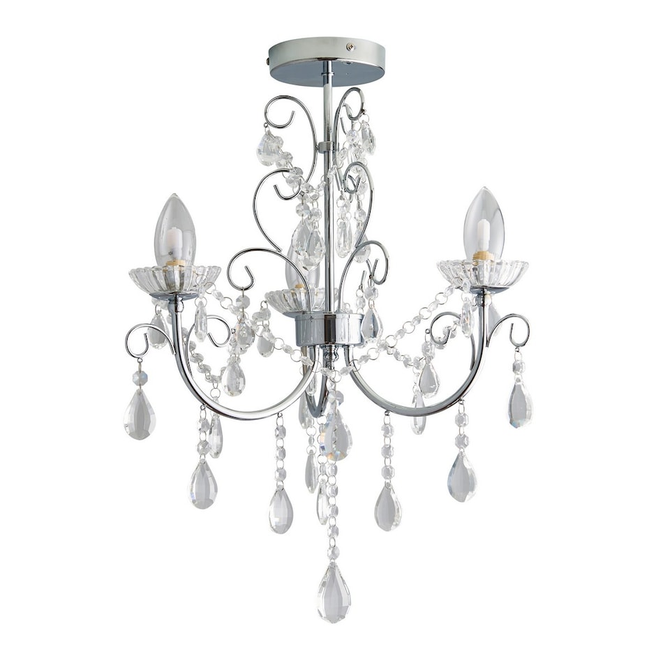 image 1 of Tabitha 3 Light Semi Flush Bathroom Multi Arm Ceiling Light Chrome, Clear Crystal (K9) Glass Detail IP44, G9