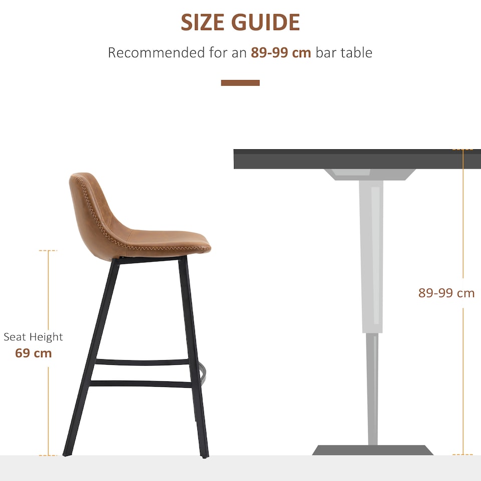 image 1 of HOMCOM Bar Stools Set of 2, Bar Chairs with Back and Steel Legs, Brown