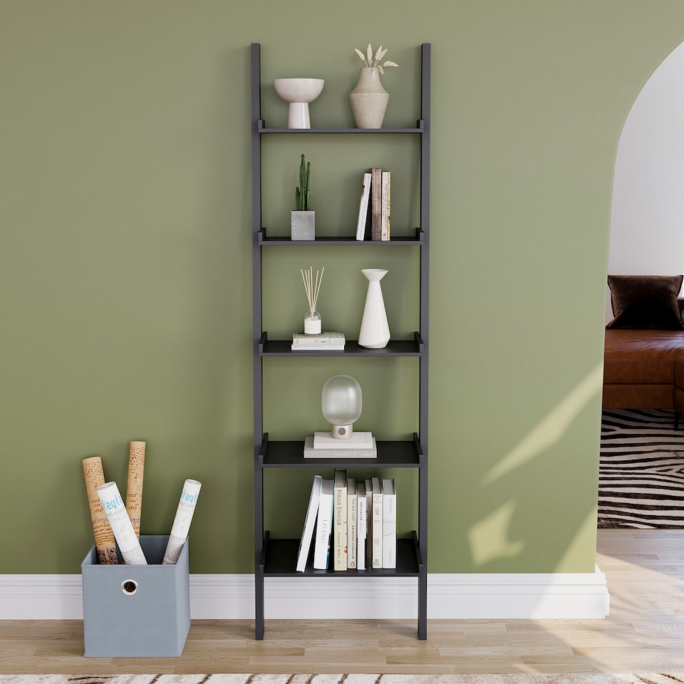 image 1 of Vida Designs York 5 Tier Ladder Bookcase Display Storage, Black