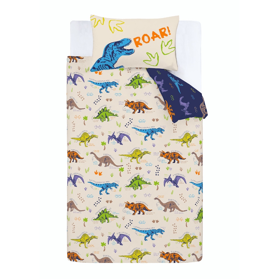 image 1 of Prehistoric Dinosaurs Reversible Duvet Cover Set | Cream | Natural | Toddler