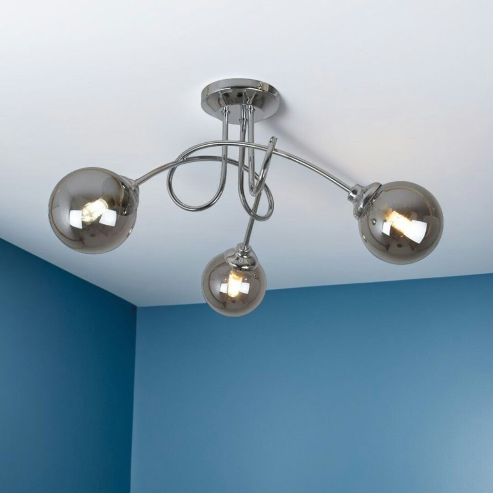 image 1 of Bungo 3 Light Polished Chrome & Smoked Glass Semi Flush Ceiling Light