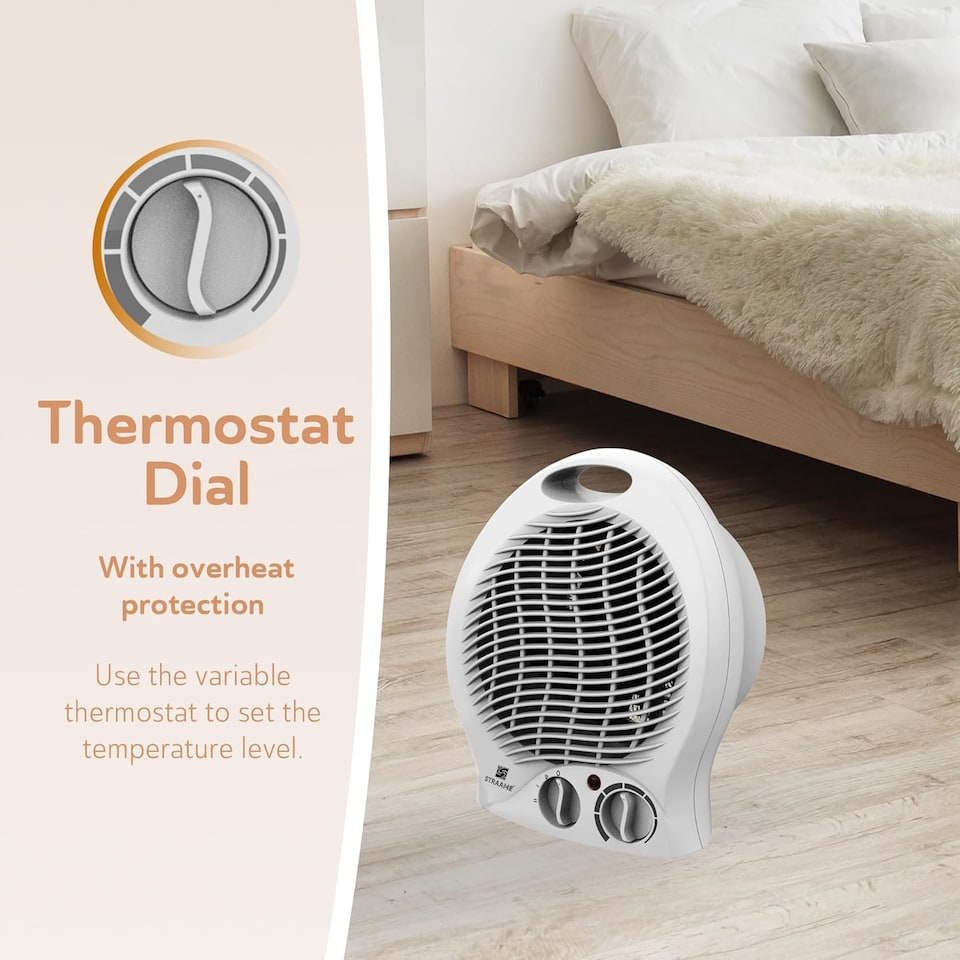 image 1 of Straame Upright Fan Heater – 2000W Portable Electric Heater with Thermostat & Fan Mode
