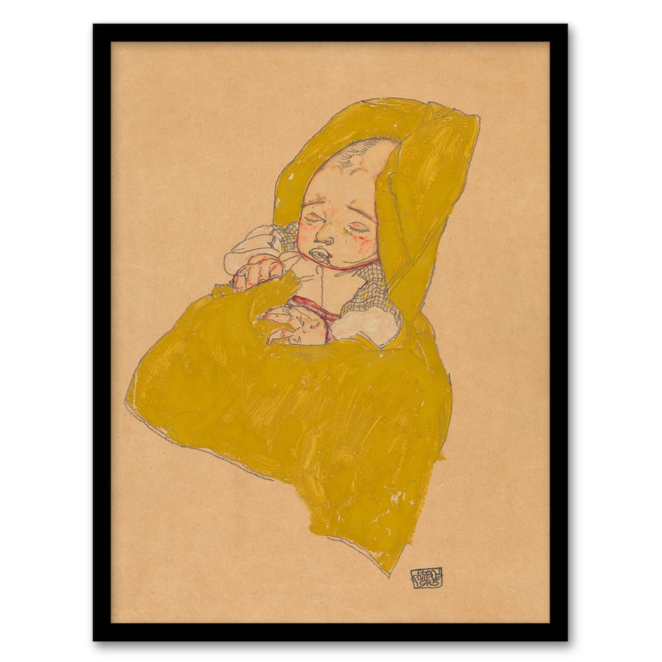 image 1 of Egon Schiele Framed Wall Art Print Infant Portrait in a Changing Pad Home Décor