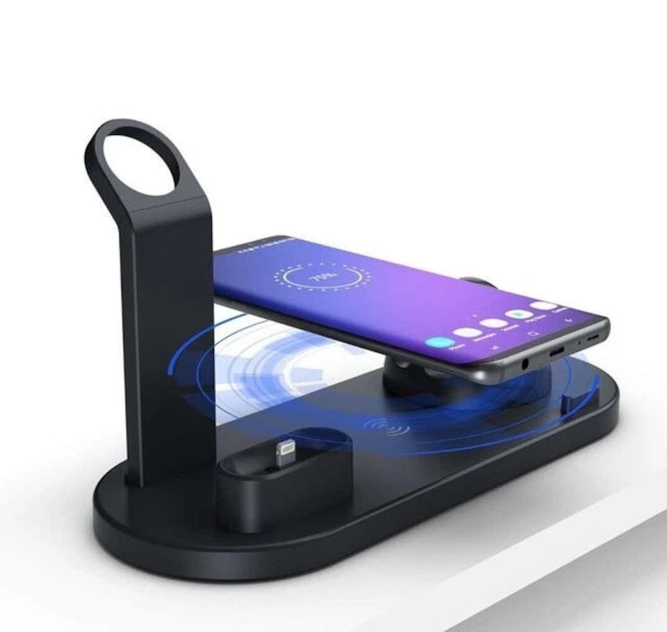 image 1 of 4 in 1 Black Wireless Charger Stand for iPhone, AirPods & Apple Watch