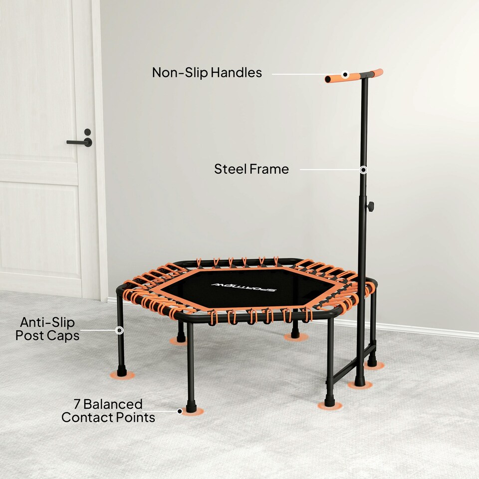 image 1 of SPORTNOW 45" Fitness Trampoline with Adjustable Handle, LED Lights, Orange