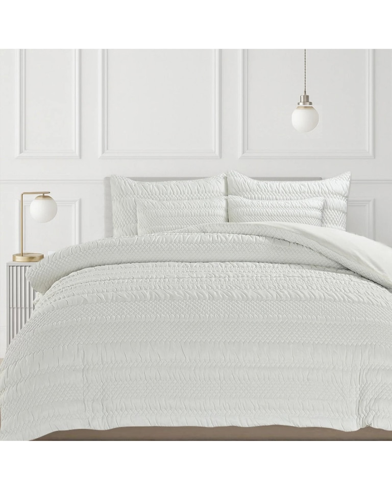 image 1 of Velosso Saville Embossed Geometric Pattern Duvet Cover and Pillowcase Set