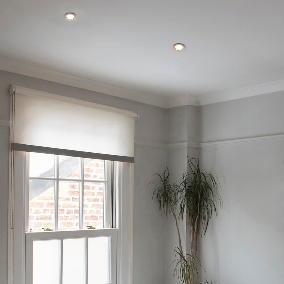 image 1 of ValueLights 10 Pack Fire Rated Black Chrome Downlights Cool White Bulbs | Black